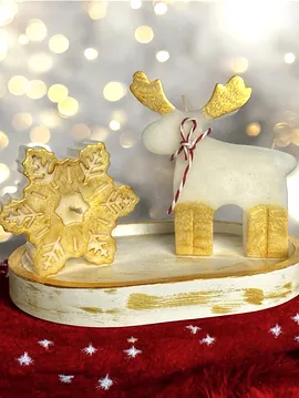 Countess Home Deco Gold Detaylı Geyik Ve Kar Tanesi Mum Seti  Beyaz