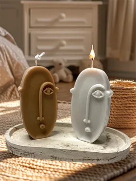 Countess Home Deco İskandinav Tarzı Soyut Surat Mum Seti  Beyaz