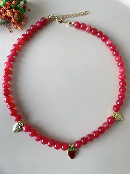  Berry Charm Doğal Taş Kolye Pembe