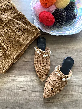 Hasır Terlik İncili Taba