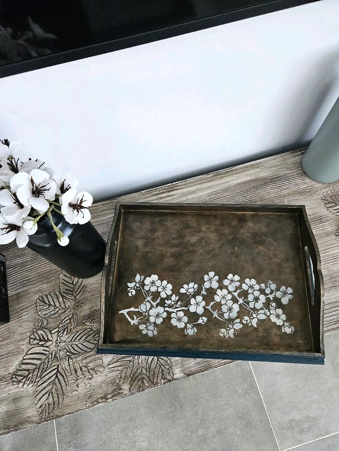 vintage-blossom-el-yapimi-ahsap-tepsi-koyu-kahverengi