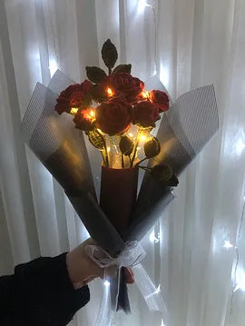 Ledli Bordo Gül Buketi Bordo