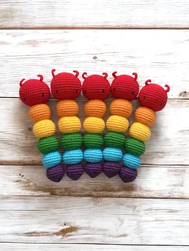 Amigurumi Gökkuşağı Tırtıl Çıngırak Çok Renkli