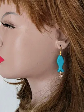 Balık Şeklinde Küpe Ve Bileklik Mavi