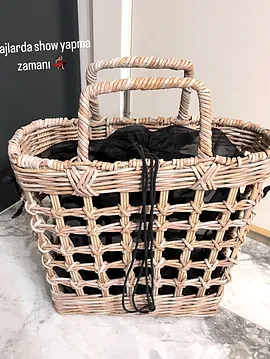 Hasır Örme Plaj Çantası Kahverengi