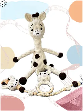 Amigurumi Züzü Zürafa Uyku Arkadaşı 3'lü Set Bej