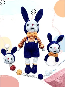 Amigurumi Gezgin Tavşan Uyku Arkadaşı 3'lü Set Mavi