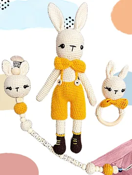 Amigurumi Uzun Kulak Şortlu Tavşan Uyku Arkadaşı 3'lü Set Sarı
