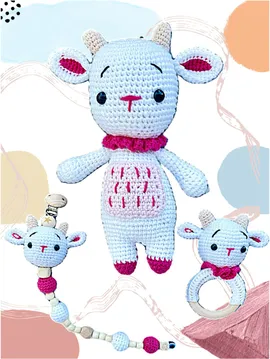 Amigurumi Sevimli Keçi Uyku Arkadaşı 3'lü Set Beyaz