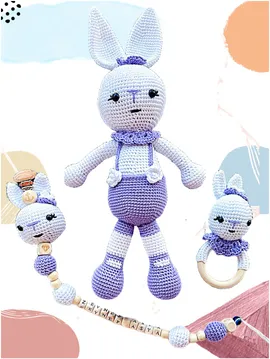 Amigurumi Tombiş Tavşan Uyku Arkadaşı 3'lü Set Lila