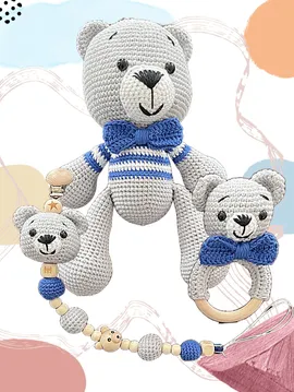 Amigurumi Ayıcık Uyku Arkadaşı 3lü Set Gri