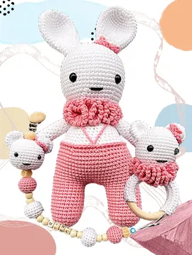 Amigurumi Pofuduk Tavşan Uyku Arkadaşı 3'lü Set Pembe