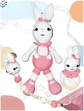 Amigurumi Tombiş Tavşan Uyku Arkadaşı 3'lü Set Pembe