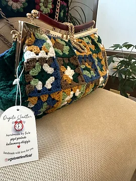 Zümrüt Yeşili Örgü Çanta  Çok Renkli