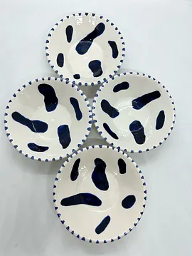 Mavi Beyaz Desenli Çini Çay Tabağı, 4 Lü Set Çok Renkli