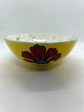 Sarı Zemine Laleli, Çini Kase Çok Renkli