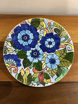 Çini, Çiçekli Pasta Tabağı, 18cm Çap Çok Renkli