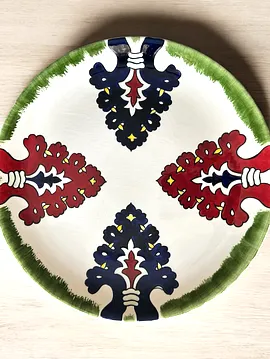 Çini Servis Tabağı, 25 Cm, 4 Renk Desenli Çok Renkli