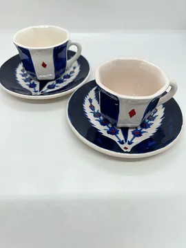  El Boyaması, Çini Kahve Fincan Takımı, 2li Set Çok Renkli