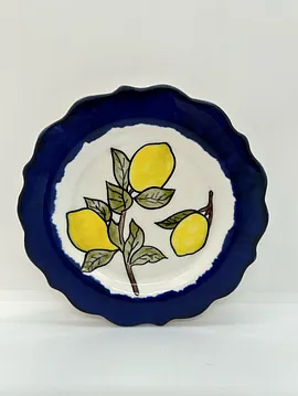 Çini, Çap 13cm, Kıvrımlı, Limonlu Tabak Mavi