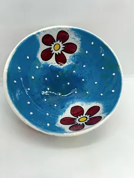 Kabartmalı, Bahar Temalı Çini Kase Çok Renkli