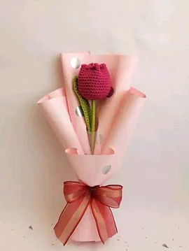 Örgü Lale Örgü Çiçek  El Yapımı Çiçek  Yapay Çiçek Kırmızı