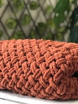 Hasır Desen Battaniye Kırmızımsı Kahverengi