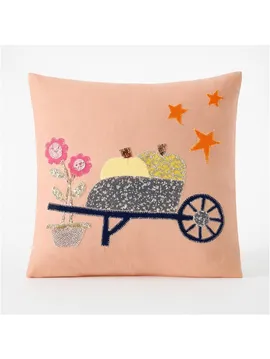 Doğal Pamuklu Patchwork Aplike Kırlent Kılıfı 45x42 Pembe