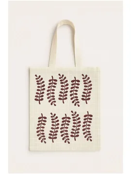Ahşap Baskı Desenli Krem Buldan Omuz Çantası 38x42 Cm Bordo