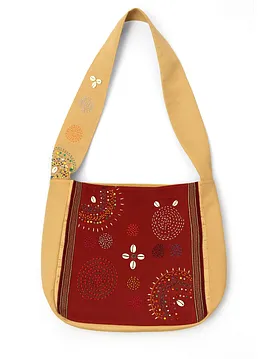 Bohem Geometrik Desenli Dark Kumaş Omuz Çantası  35x32 Cm Kırmızı