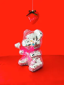 El Yapımı Disko Teddy Ayı-gerçek Cam Ayna, Fiyonklu Altın Rengi