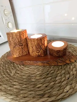 Kütük Tabanlık Ve 3 Adet Kütük Mumluk Kahverengi
