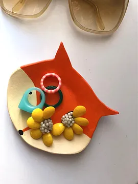 L Yapımı Seramik Tilki Tabak Turuncu