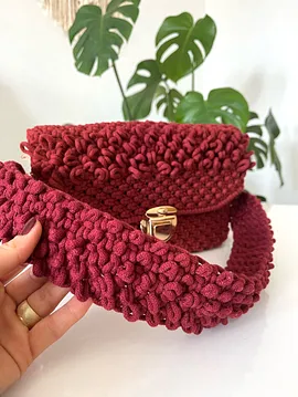 Bordo Begomvil Model Makrome Kol Çantası  Bordo