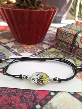 Hayat Ağacı Oval Epoksi Bileklik Sarı