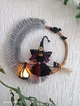 Uçan Cadı Duvar Kapı Süsü  Gri