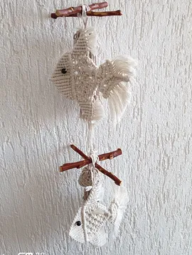 Makrome Balık Ve Denizanası Rüzgar Gülü Beyaz