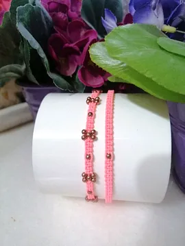 Pembe Makrome İkili Bileklik Seti Pembe