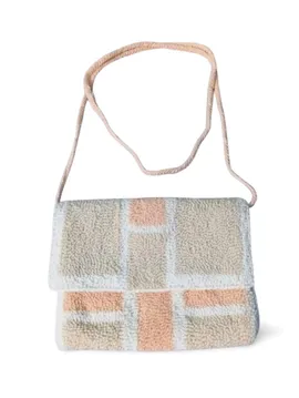 Vintage Esintili El Yapımı Patchwork Çapraz Askılı Punch Çanta Bej