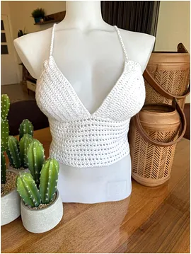 Crop Bluz Bağlamalı El Örgüsü Beyaz