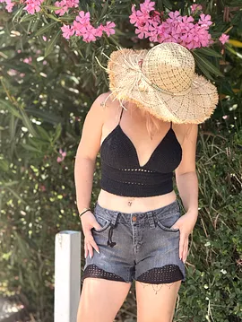 Crop Bluz Bağlamalı El Örgü  Siyah