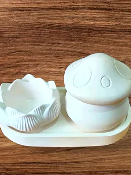 El Yapımı Dekoratif Mantar Vazo Ve Lotus Mumluk Seti
 Beyaz