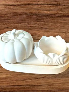 El Yapımı Dekoratif Bal Kabağı Ve Lotus Mumluk Set