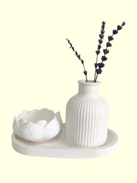 Dekoratif Vintage Vazo Set 3 Parça Boyasız, Lotus Mumluk