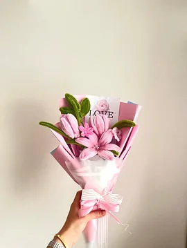 Şönil Pembe Çiçek Buketi Çok Renkli