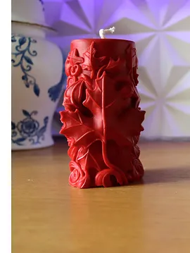 El Yapımı Yapraklı Mum Kırmızı