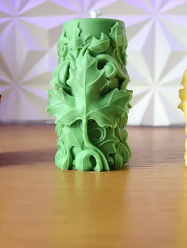 El Yapımı Yapraklı Mum Yeşil