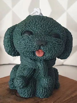 El Yapımı Soyalı Sevimli Köpekli Mum  Yeşil
