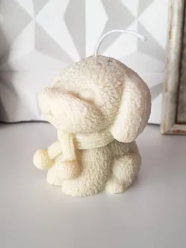 El Yapımı Doğal Soya  Köpekli Mum Beyaz