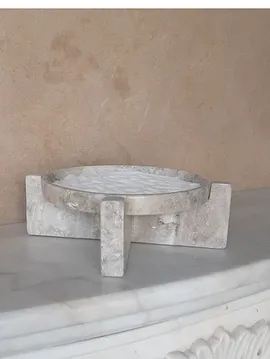 El Yapımı Traverten Sunum Tepsisi Doğal Taş Servis Tepsisi Gri